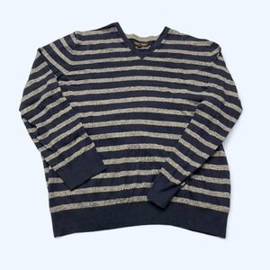 Banana Republic Navy Gray Striped V-Neck Sweater Sz XL